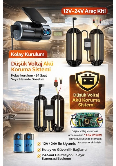 Araç Kamerası Park Modu Kablosu Hardwire Kit Usb Type-c 7/24 Park Kaydı Akü Sigorta Kablosu