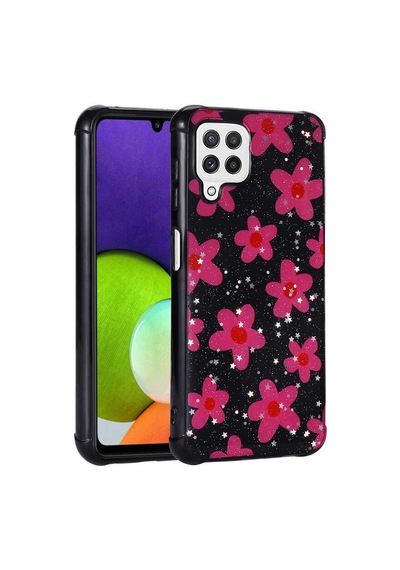 Zore Samsung Galaxy Uyumlu M32 Kılıf Simli Desenli Kamera Korumalı Parlak Omsy Popy Kapak - Çiçek