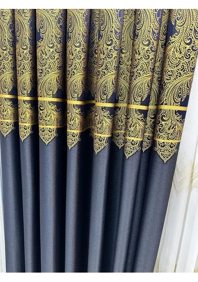 Nivemeshome Milas Lacivert-gold 671539 1/3 Sık Pileli Fon Perde Apm Lacivert-gold
