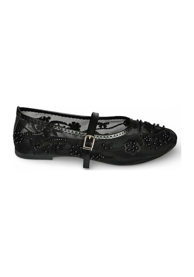 Fox Shoes Y726330115 Siyah İnci Detaylı File Kadın Babet