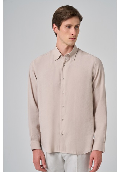 Morven Erkek Bej Trend Düz Desen Dynamic Fit Düğmeli Yaka Gömlek 25ms004030653 Bej Bej