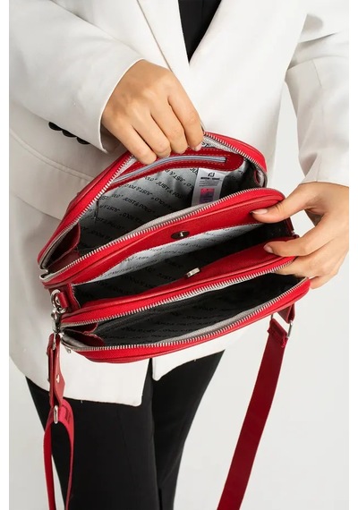 Just Polo Kadın Günlük Kullanıma Uygun Lakoste Ayarlanabilir Askılı Lüks Omuz Çantası Shoulder Bag Kırmızı