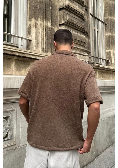 Kahverengi Dokulu 04 Ee Oversize Gömlek Kahverengi