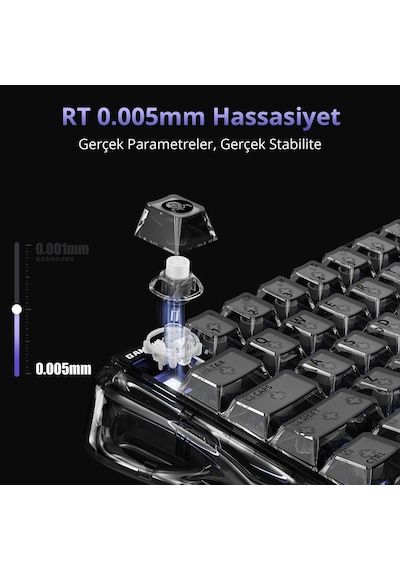 Gravastar Mercury V60 Manyetik Switch Gaming Klavye, Kablolu, İngilizce Q, Onyx Crystal