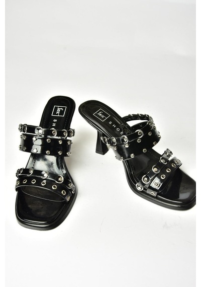 Fox Shoes U518280408 Siyah Rugan Kalın Topuklu Kadın Terlik Siyah