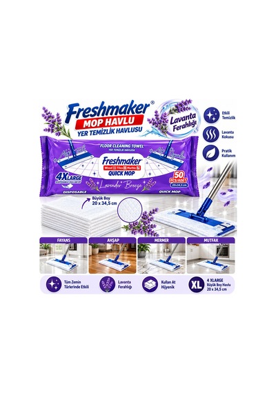 Freshmaker Lavanta Mop Islak Havlu 50 Yaprak 4xl 20x34.5 Cm- 6'li Paket Tekli