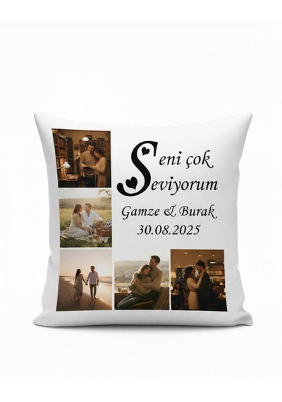 Seni Seviyorum Yazılı Kişiye Özel Yastık 40x40 Beyaz