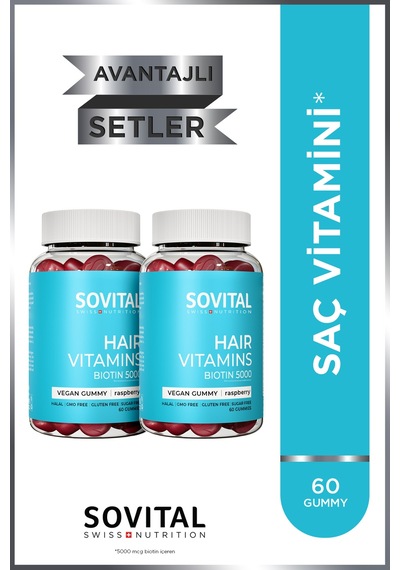 Hair Biotin 5000 Mcg Ahududu Aromalı Şekersiz Çiğnenebilir Saç Vitamini 60 Gummy X2 Adet