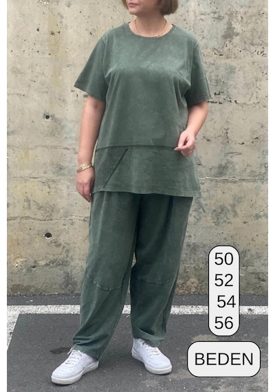 Mia Butik Büyük Beden Selenay Haki Pamuklu Takım Haki