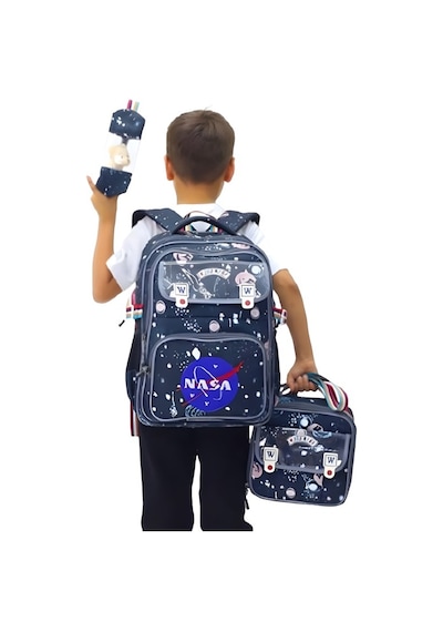 Nasa Temalı 3'lü İlkokul Çanta Seti - Peluş Oyuncak Hediyeli Yeşil