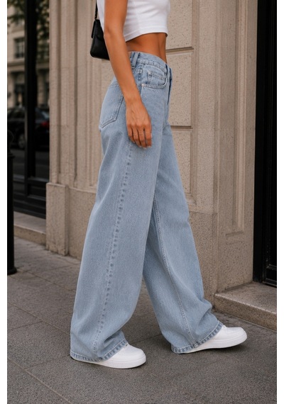 Cedy Denim Cedy Denım Açık Mavi Yüksek Bel Baggy Jean Pantolon E7010