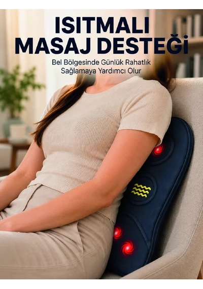 Titreşimli Isıtmalı Sırt Ve Bel Masaj Minderi Ergonomik Tasarım Lacivert