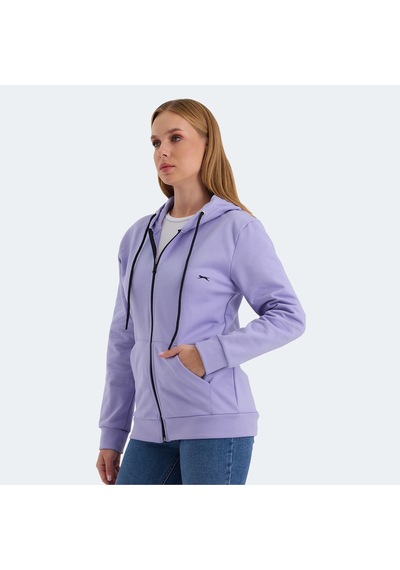 Slazenger KATYA Kadın Fermuarlı Kapüşonlu Cepli Lila Sweatshirt