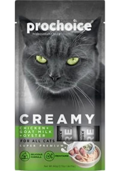 Pro Choice Creamy Tavuklu Keçi Sütlü ve Istiridyeli Sıvı Kedi Ödül Maması 4 x 15 G