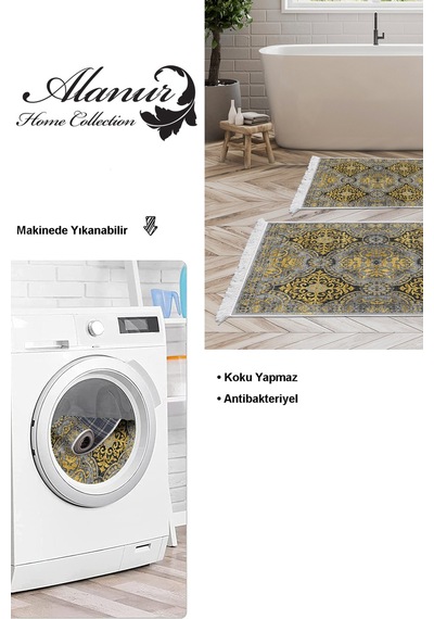 Dekoreko Kaymaz Taban Djt 2 Li Banyo Paspas Takımı Star Pamuk Saçaklı Modern 659m Sarı