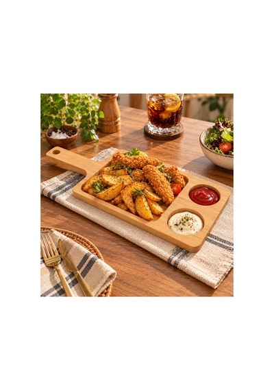 Bambu Sos Bölmeli Sunum Tahtası 33x16 Cm Patates Kızartması Ve Atıştırmalık Servis Bambu - 933607371 Bambu