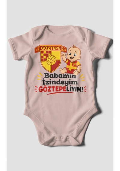 Morivokids Babamın İzindeyim Göztepeliyim Kısa Kollu Bebek Body %100 Pamuk Pastel Pembe