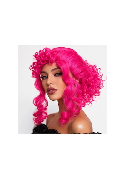 Neon Pembe Bukleli Kıvırcık Cosplay Peruğu - İçi Astarlı Bx40 Diğer