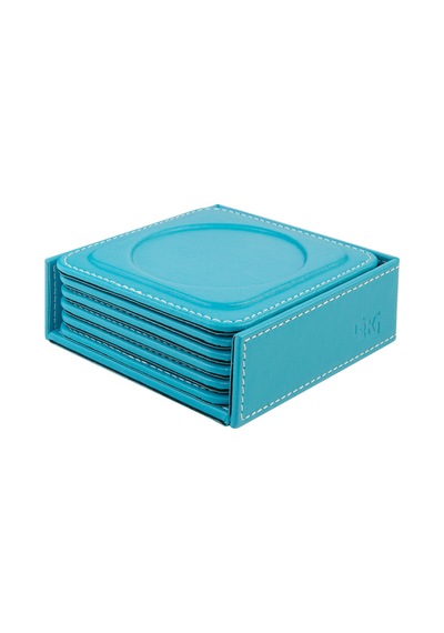 Bardak Altlığı,6 Lı Set,masaüstü Yuvarlak Cup Coaster,vegan Suni Deri,11x11 Cm.,turkuaz Turkuaz