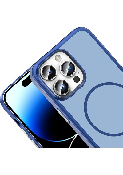 iPhone Uyumlu 14 Pro Max Kılıf Magsafe Şarj Özellikli Ultra İnce Mat Soft Lora Pc Kapak Lacivert