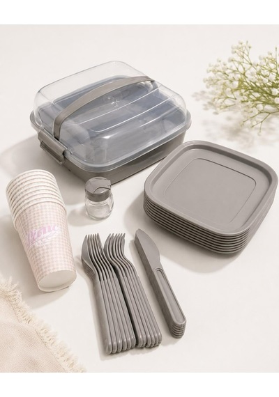 Titiz Lovely 32 Parça 6 Kişilik Piknik Seti Bpa Free Kapaklı Taşınabilir Piknik Sepeti Çok Renkli