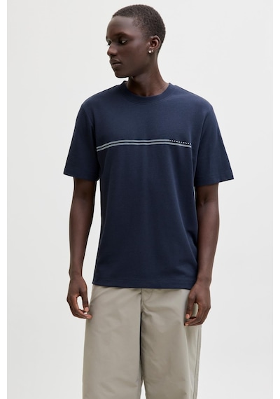 Jack & Jones Jcofusıon Erkek Basic Tişört Bisiklet Yaka, Göğüs Logolu Lacivert