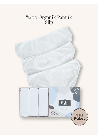 Must Have 3'lü Organik Pamuk Slip Külot Beyaz