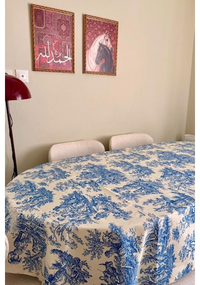 Okyanus Baskılı Dikdörtgen Masa Örtüsü 160x300 Cm Mavi