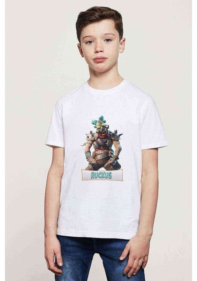 Tshirthane Ruckus Fortnite Baskılı Unisex Çocuk Beyaz T-Shirt
