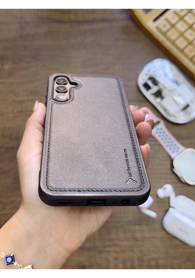 Samsung Galaxy A25 Uyumlu Premium Deri Dokulu Darbelere Karşı Dayanıklı Nazal Silikon Kılıf Siyah