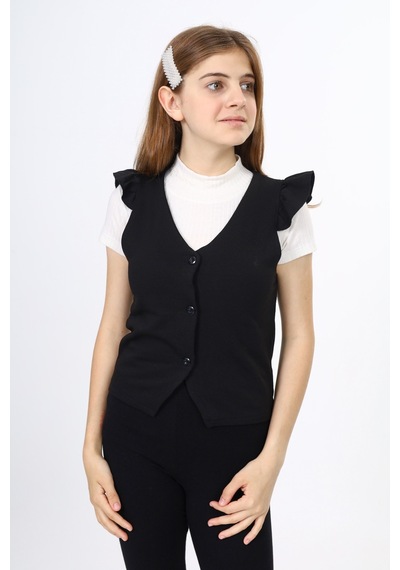 Toontoy Kids Toontoy Kız Çocuk Fırfır Detaylı Düğmeli V Yaka Blazer Okul Yeleği - Astarsız Siyah Toontoy Kids Toontoy Kız Çocuk Fırfır Detaylı Düğmeli V Yaka Blazer Okul Yeleği - Astarsız Siyah