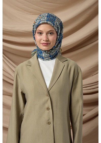 Silk Home Mozaik Desen Soft Pamuk Eşarp Saks Yeşil