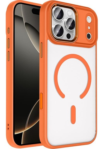 Zore Apple Uyumlu iPhone 17 Pro Max İle Kılıf Wireless Şarj Özellikli Krom M-safe Silikon Kapak Turuncu Turuncu