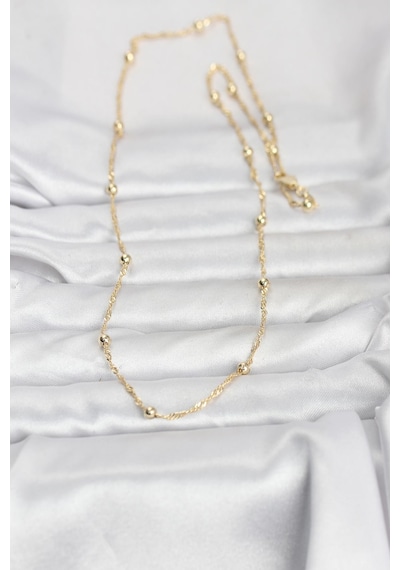 Cm 14k Gold Renk Burgu Ve Top Zincirli Model 60 Cm Kadın Kolye Çok Renkli