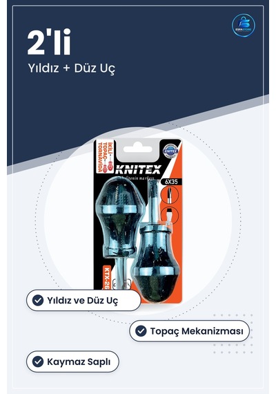 Topaç Tornavida Yıldız Ve Düz Uç 2li Set Kaymaz Saplı Çelik Ev Ta