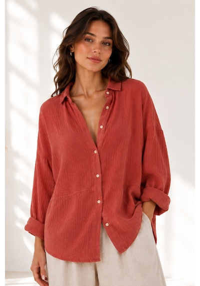 Manche Mercan Müslin Uzun Yıkamalı Oversize Rahat Kalıp Parçalı Kadın Düz Basic Gömlek Mks166905-01 Manche Mercan Müslin Uzun Yıkamalı Oversize Rahat Kalıp Parçalı Kadın Düz Basic Gömlek Mks166905-01