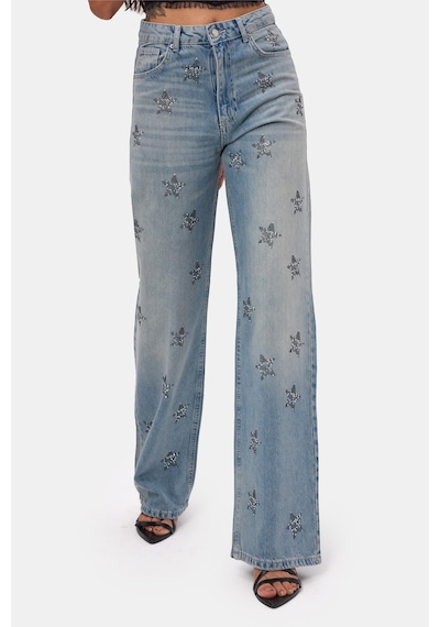 Kadın T.kot Rengi T-4s6-32 Straight Fit Parlak Taşlı Özel Tasarım Denim Jean