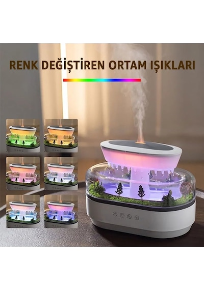Yağmur Damlası Hava Nemlendirici Aromaterapi Difüzör Dinlendirici Sesler 7 Renk Rgb Sessiz Çalışma Çok Renkli