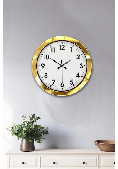36 Cm Gold Metal Standart Duvar Saati Çok Renkli