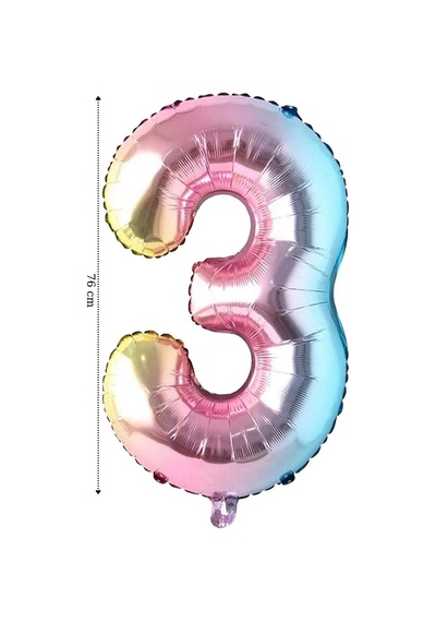 Folyo Balon 3 Rakamı Helyum 76 Cm Balon Gökkuşağı Çok Renkli