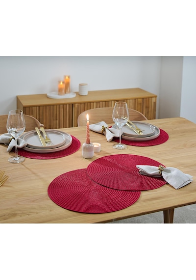 Amerikan Servis, 4 Lü Set, Yuvarlak, Kırmızı