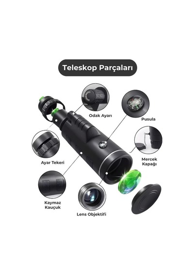 Temel Monoküler Teleskop, Telefon Tutuculu Tripodlu Su Geçirmez Tek Göz Dürbün