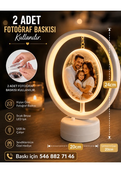 Led Işıklı Yuvarlak Fotoğraf Çerçevesi-kişiye Özel Fotoğraf Baskılı Dekoratif Gece Lambası