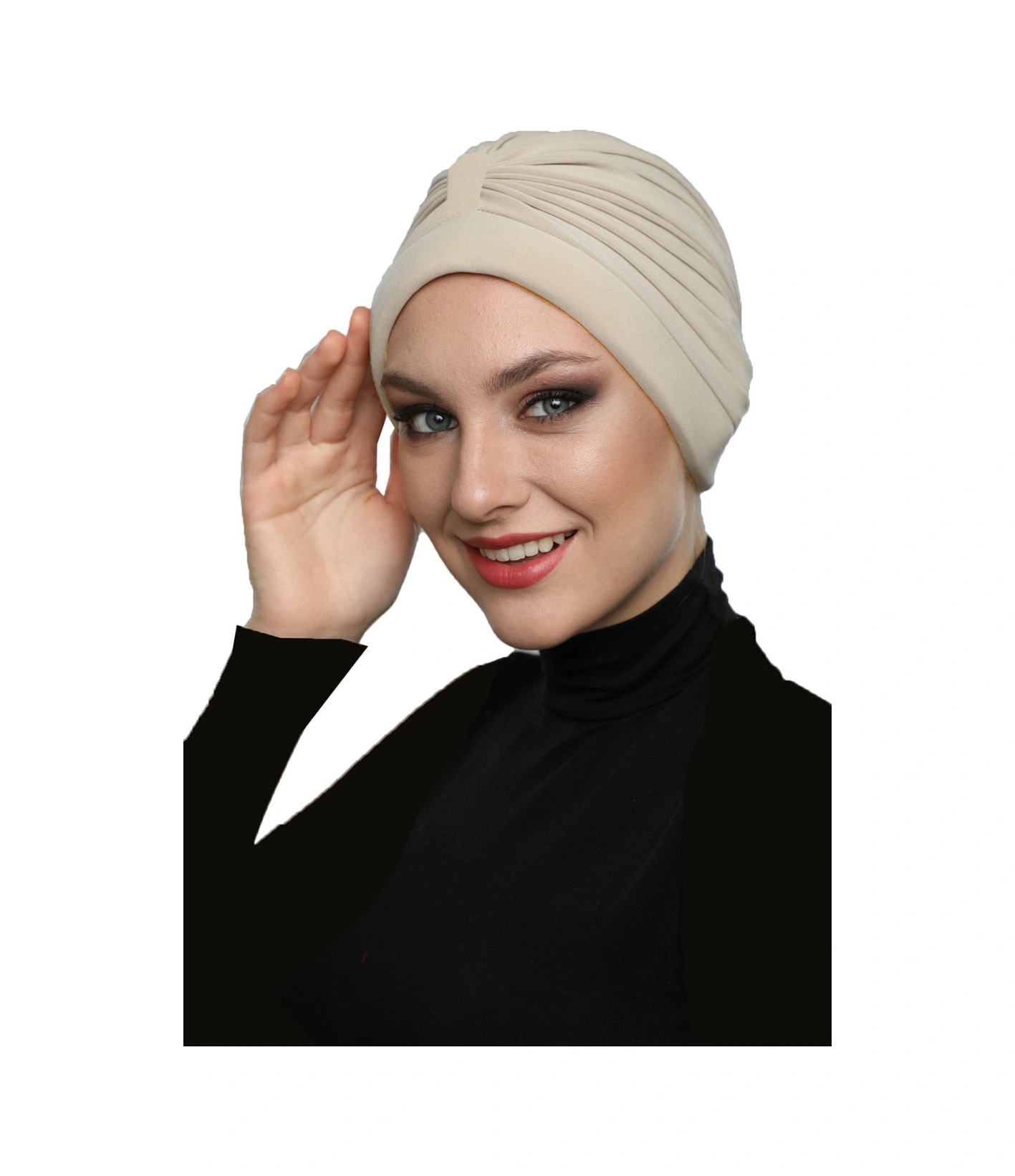 Elysianfidan Bantlı Ön Ve Ensesi Bantlı Nervürlü Bej Süngerli Hazır Türban Tesettür Bone Havuz Bonesi Bej