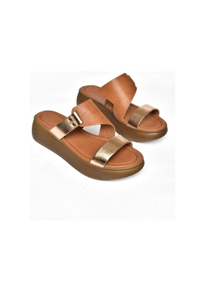 Fox Shoes S291059703 Taba/bakır Hakiki Deri Kalın Tabanlı Kadın Terlik Bakır - Taba