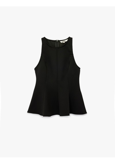 Koton Slim Fit Kolsuz Bisiklet Yaka Peplum Bluz Siyah 6wak30003pw Siyah