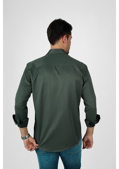 Yeşil Saten Slimfit Erkek Gömlek Yeşil