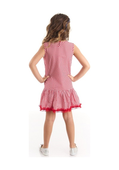 Denokids Mushi Denizci Kedi Kız Elbise Kırmızı