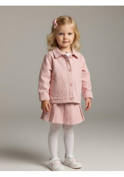 Zekids Kız Bebek Kalp Detaylı Cepli Düğmeli Ceket-16903 Pembe