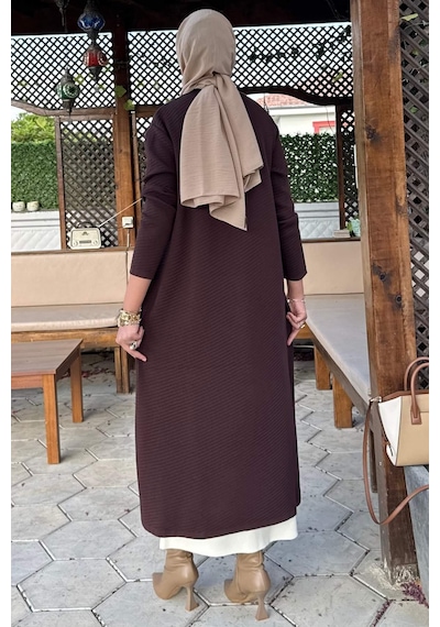 Rabia Şamlı Sinem Çelik Örme Triko Hırka Acı Kahve Çok Renkli